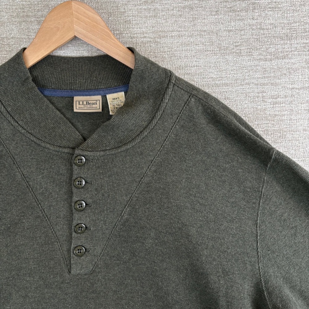 L.L. Bean Waffle Knit Crewneck Henley Pullover Sweater Mens XL-Tall Olive Green
